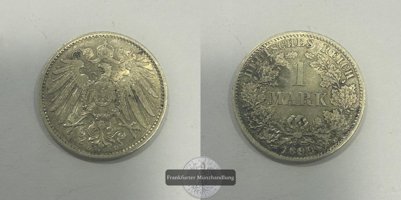  Deutschland 1 Mark (type 2 - small shield / large eagle) 1899 D FM-Frankfurt KM#14 Feinsilber: 5,00g   