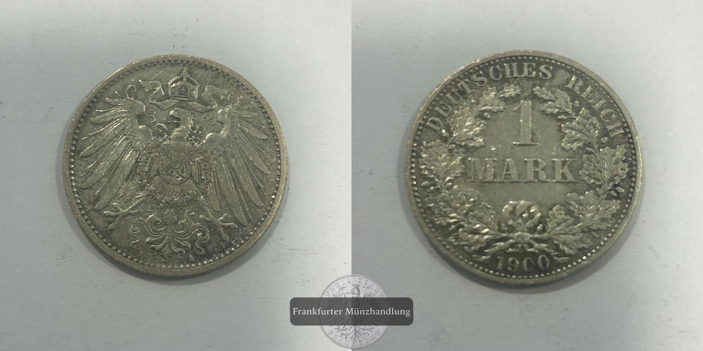  Deutschland 1 Mark (type 2 - small shield / large eagle) 1900 A FM-Frankfurt KM#14 Feinsilber: 5,00g   