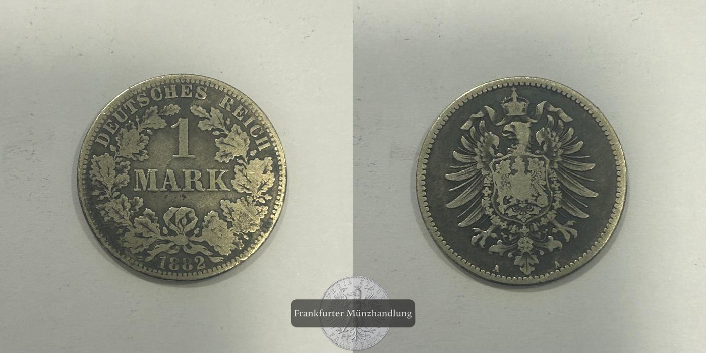  Deutschland 1 Mark (type 1 - large shield / small eagle) 1882 A FM-Frankfurt KM#7 Feinsilber: 5,00g   