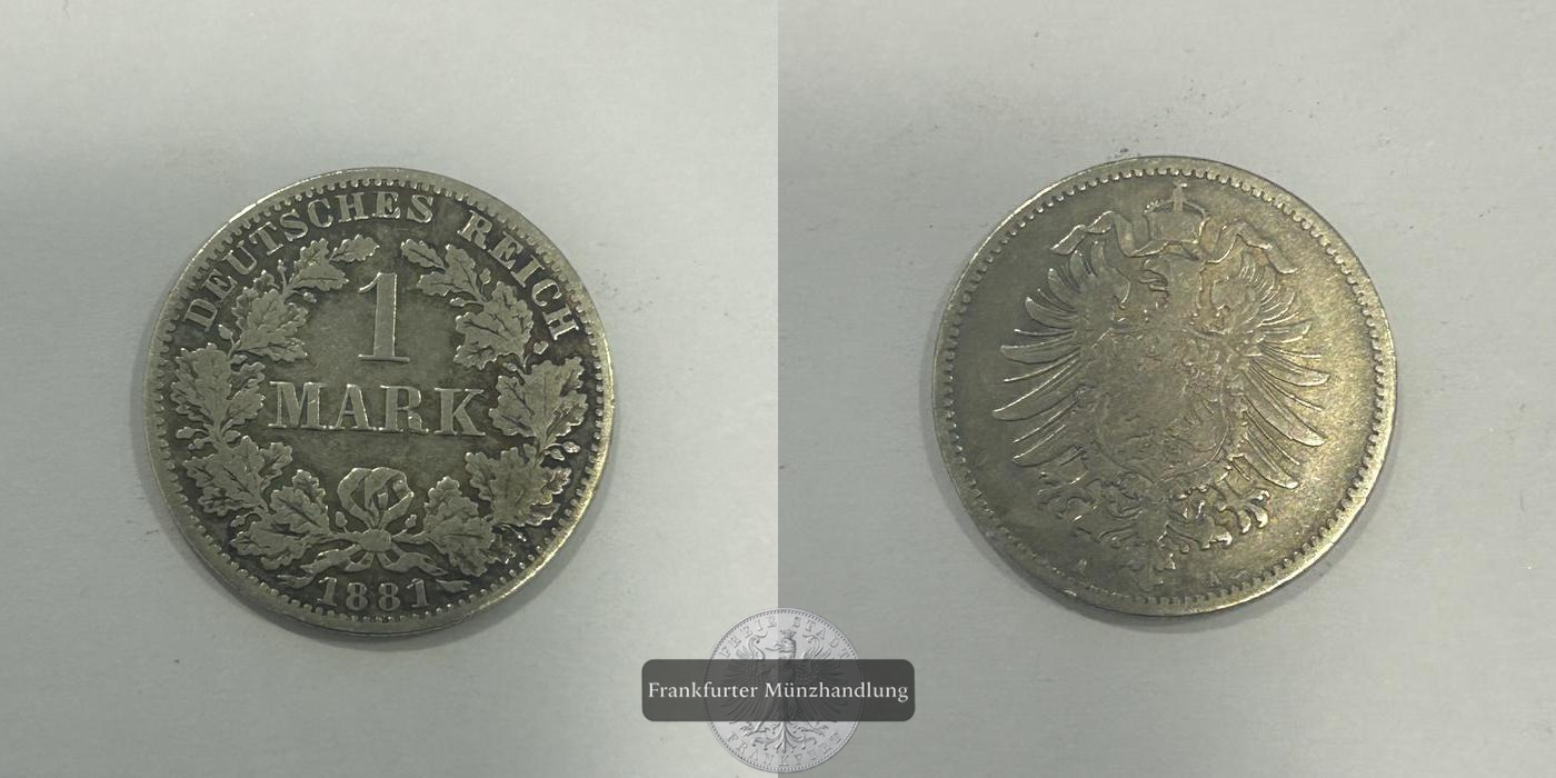  Deutschland 1 Mark (type 1 - large shield / small eagle) 1881 A FM-Frankfurt KM#7 Feinsilber: 5,0g   