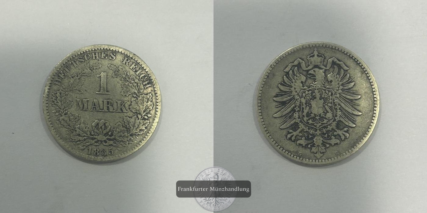  Deutschland 1 Mark (type 1 - large shield / small eagle) 1885 G FM-Frankfurt KM#7 Feinsilber: 5,0g   