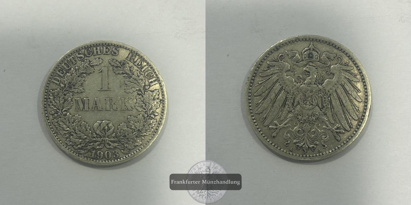  Deutschland 1 Mark (type 2 - small shield / large eagle) 1903 A FM-Frankfurt KM#14 Feinsilber: 5,0g   