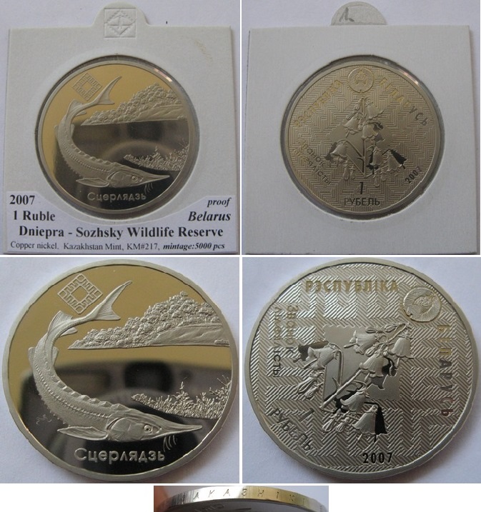  2007, Belarus, 1 Rubel – Naturschutzgebiet Dnepr-Sosch, Polierte Platte (Auflage: 5.000)   