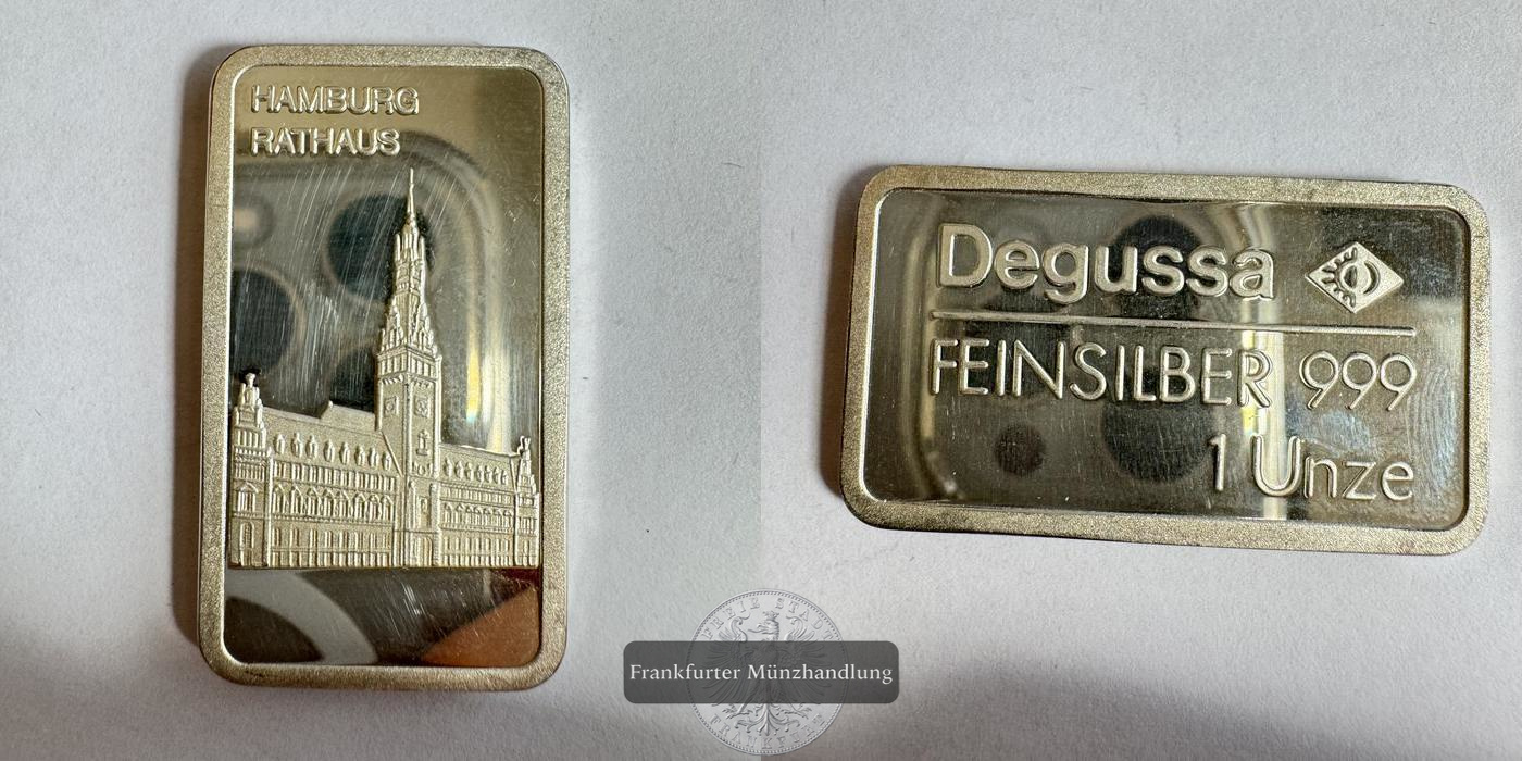  Deutschland Degussa Hamburg Rathaus 1 Unze FM-Frankfurt Feinsilber: 31,1g   