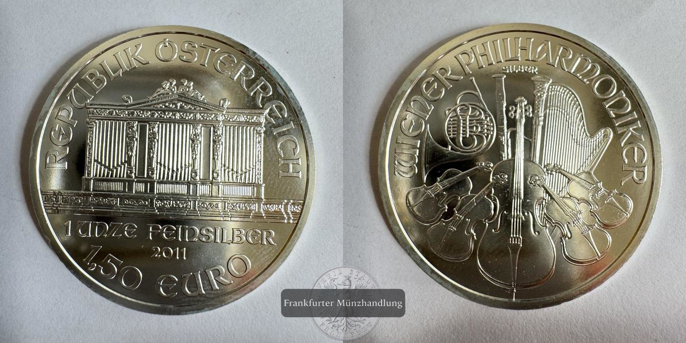  Österreich 1,50 Euro Wiener Philharmoniker 2011 FM-Frankfurt KM#3159 Feinsilber: 31g   