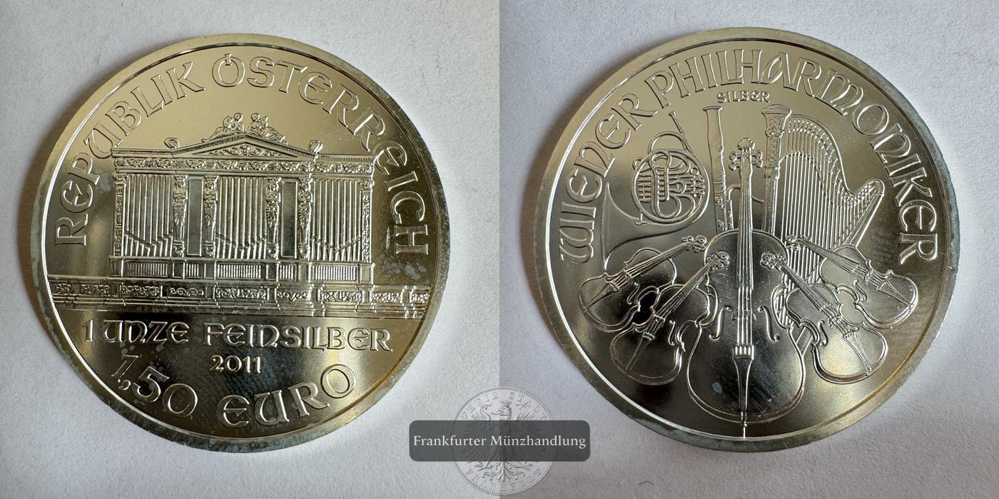  Österreich 1,50 Euro Wiener Philharmoniker 2011 FM-Frankfurt KM#3159 Feinsilber: 31g   