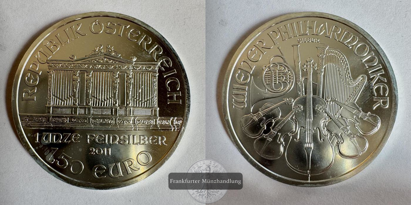  Österreich 1,50 Euro Wiener Philharmoniker 2011 FM-Frankfurt KM#3159 Feinsilber: 31g   