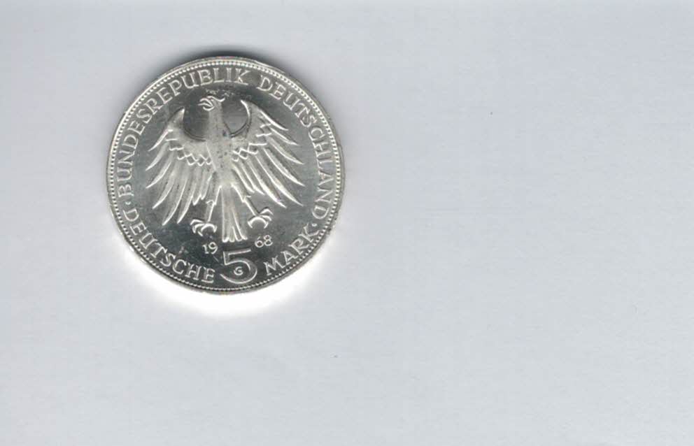  5 Mark 1968 G Joahnnes Gutenberg silber 7g fein BRD Deutschland Spittalgold9800 (4601/2   