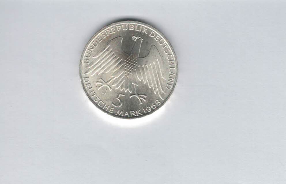  5 Mark 1968 J Friedrich W. Raiffeisen silber 7g fein BRD Deutschland Spittalgold9800 (4601/3   