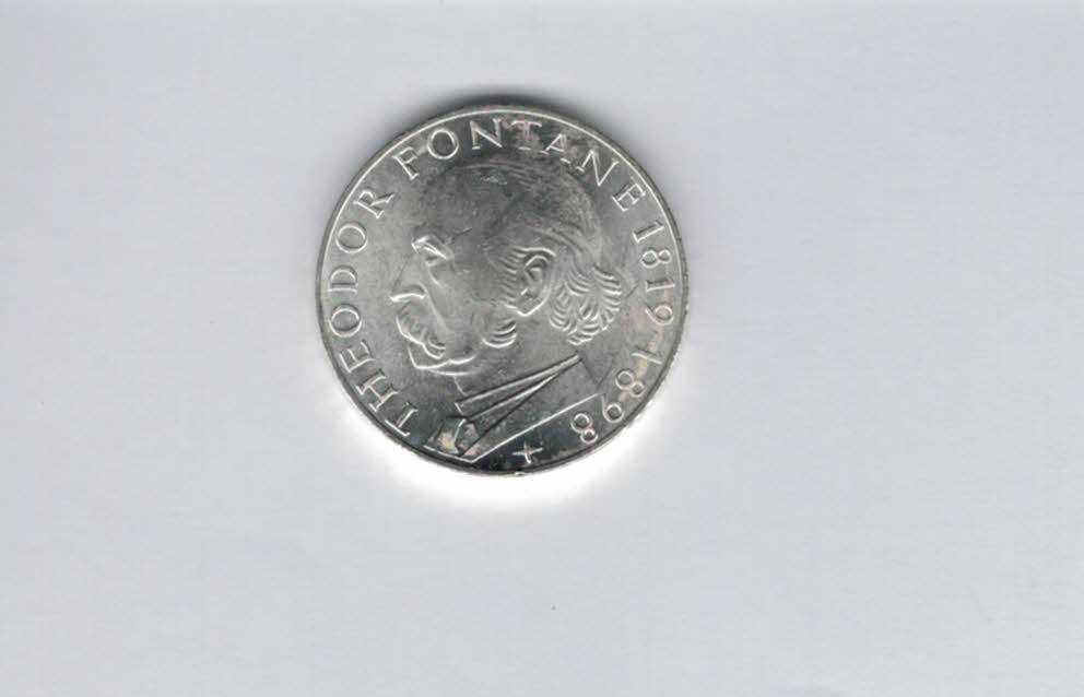  5 Mark 1969 G Theodor Fontane silber 7g fein BRD Deutschland Spittalgold9800 (4601/5   