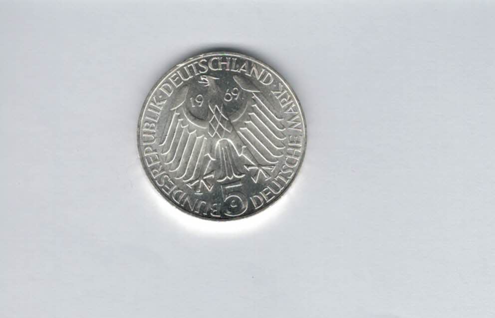  5 Mark 1969 G Theodor Fontane silber 7g fein BRD Deutschland Spittalgold9800 (4601/5   