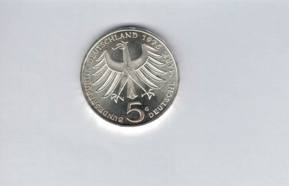  5 Mark 1975 G Albert Schweizer silber 7g fein BRD Deutschland Spittalgold9800 (4601/11   