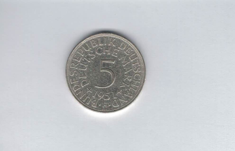  5 Mark 1951 F silber 7g fein BRD Deutschland Spittalgold9800 (4601   