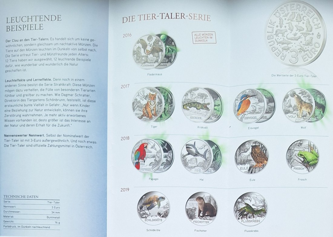  Österreich 2x3 Euro 2018/2019 Tier-Taler   