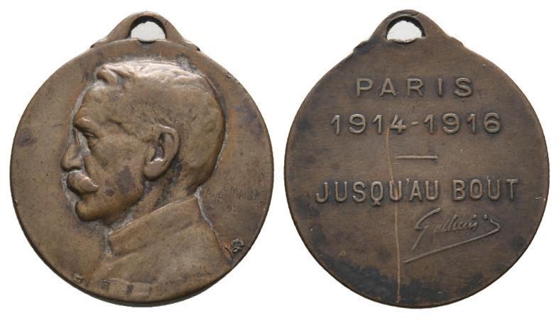  Bronzemedaille 1916; Paris, Jusqu'au Bout; tragbar, 7,95 g, Ø 28 mm   