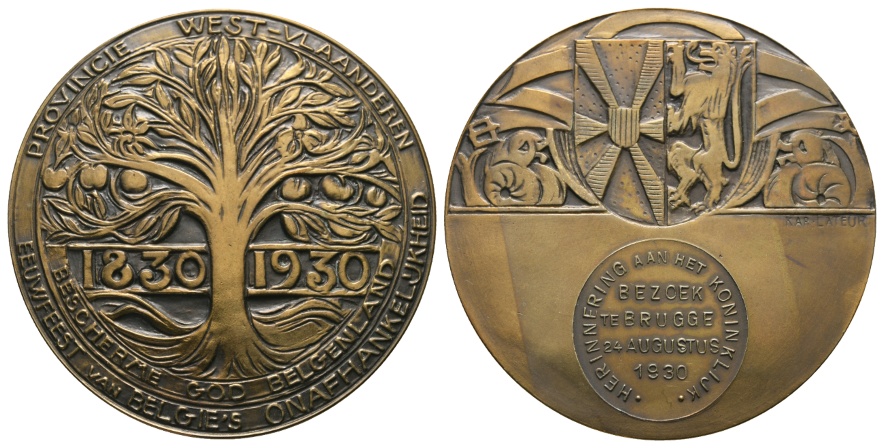  Belgien - Hundertjahrfeier der Unabhängigeit, Bronzemedaille 1930; 81,61 g, Ø 60 mm   