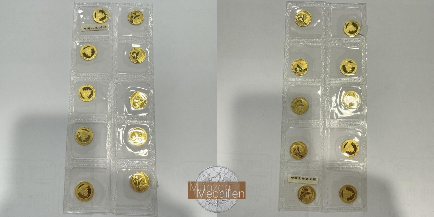 China LOT 10 x 50 Yuan 2016 Panda MM-Frankfurt Feingold: 30g   