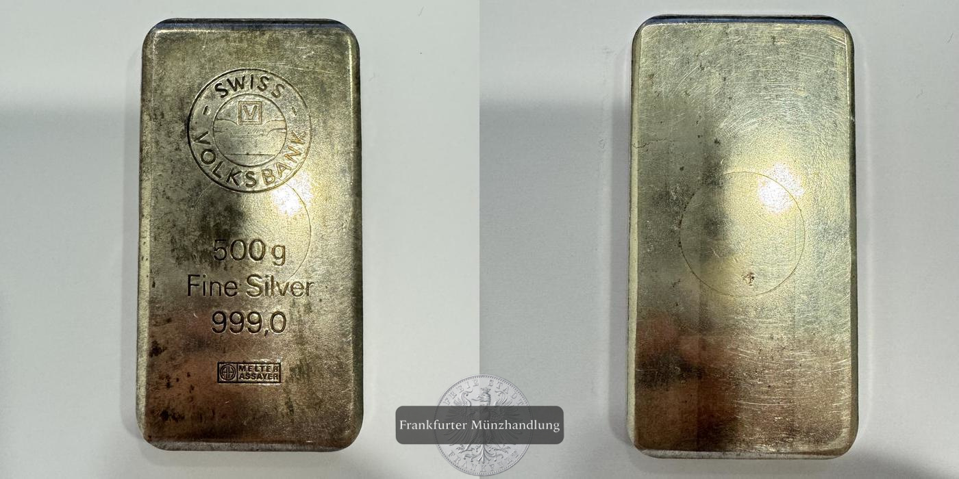  Schweiz 500g Silberbarren (Swiss Volksbank)  FM-Frankfurt  Feingewicht: 500g   