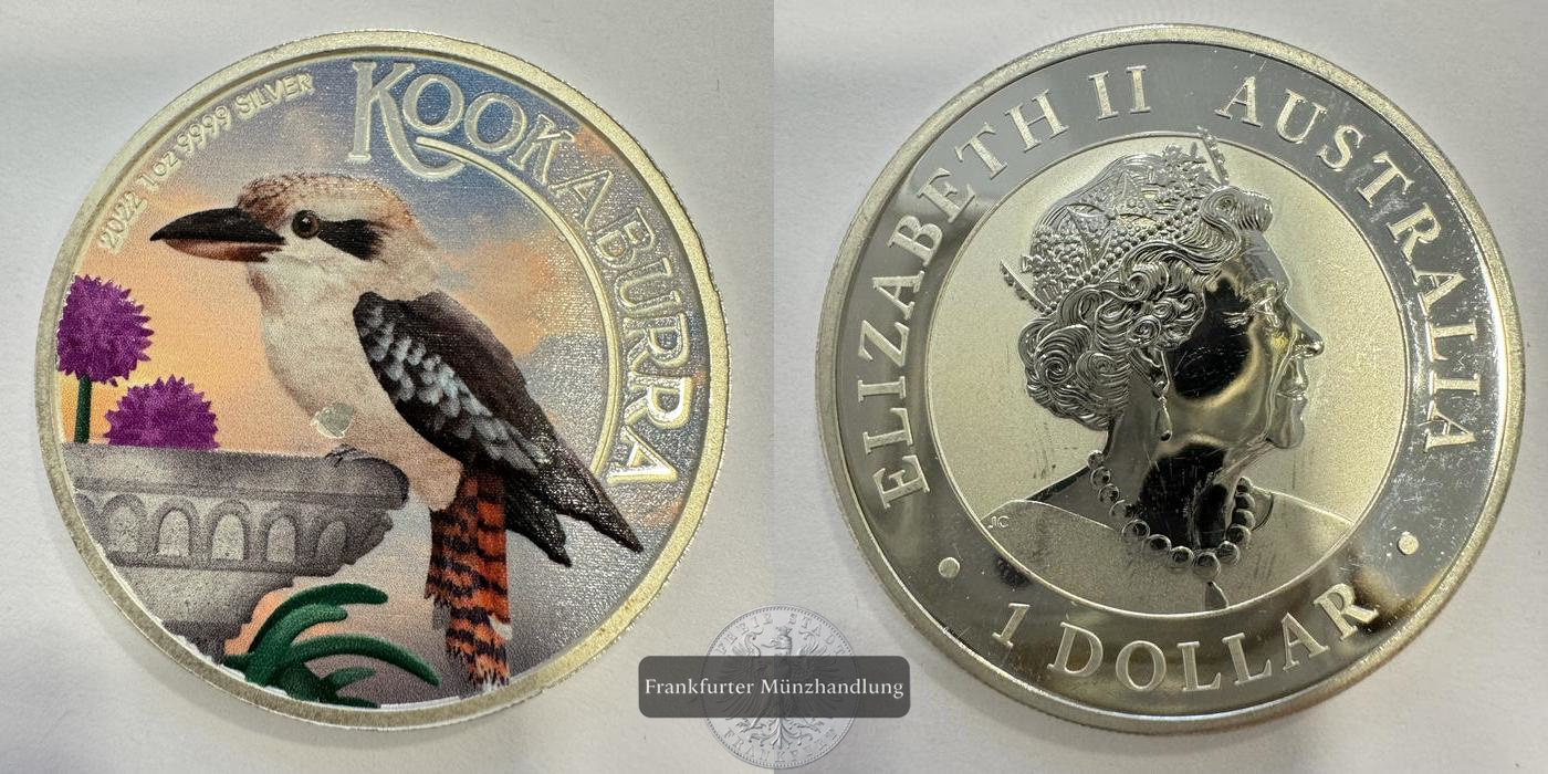  Australien 1 Dollar 2022 (Australian Kookaburra - Coloured) FM-Frankfurt KM#4341 Feinsilber: 31,1g   
