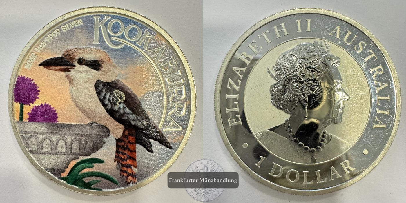  Australien 1 Dollar 2022 (Australian Kookaburra - Coloured) FM-Frankfurt KM#4341 Feinsilber: 31,1g   