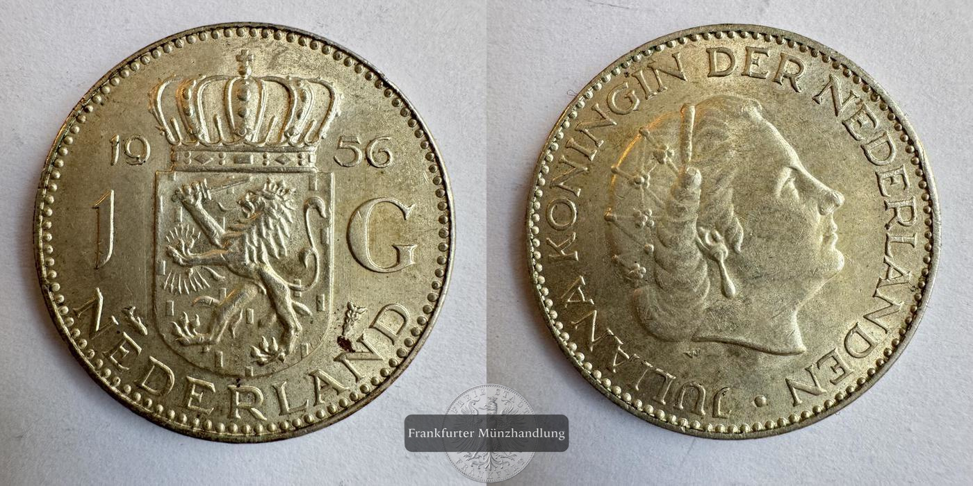  Niederlande 1 Gulden Juliana 1956 FM-Frankfurt KM#184 Feinsilber: 4,68g   