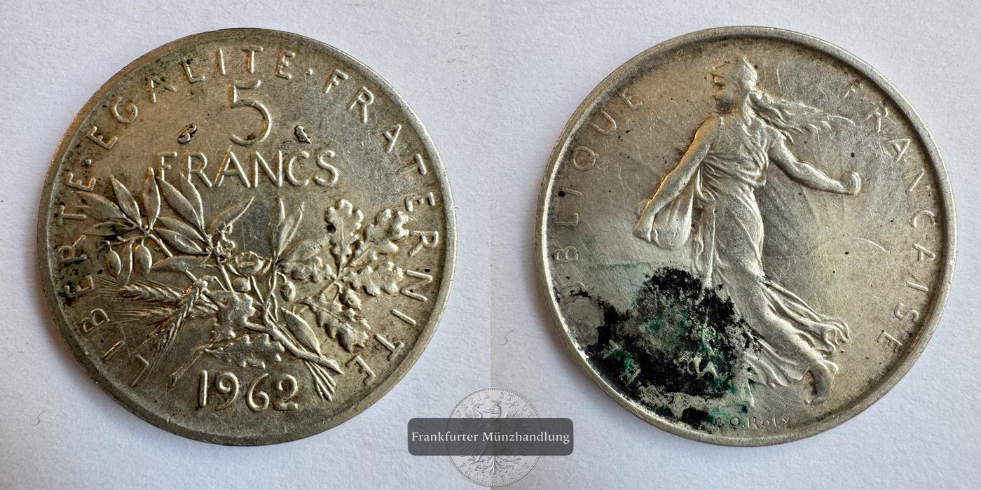  Frankreich 5 Francs 1962 FM-Frankfurt KM#926 Feinsilber: 10g   
