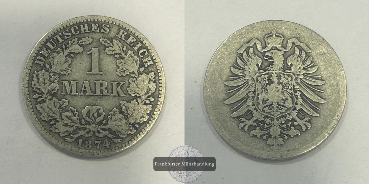  Deutschland 1 Mark (type 1 - large shield / small eagle) 1874 FM-Frankfurt KM#7 Feinsilber: 5,00g   