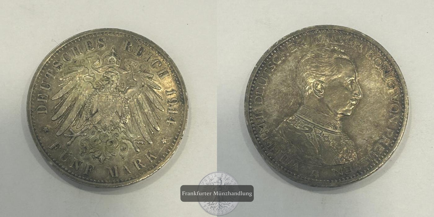  Deutschland 5 Mark - William II 1914 FM-Frankfurt KM#536 Feinsilber: 24,993g   