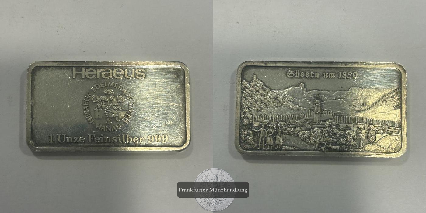  Deutschland 1 oz Heraeus Silberbarren 0.999er FM-Frankfurt Feinsilber: 31,1g   