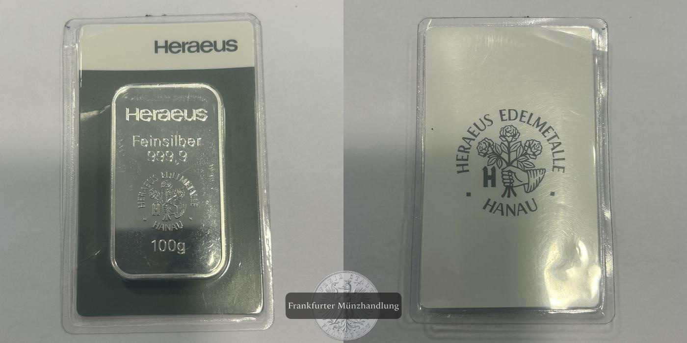  Deutschland Heraeus Silberbarren 0.999er 100g FM-Frankfurt   