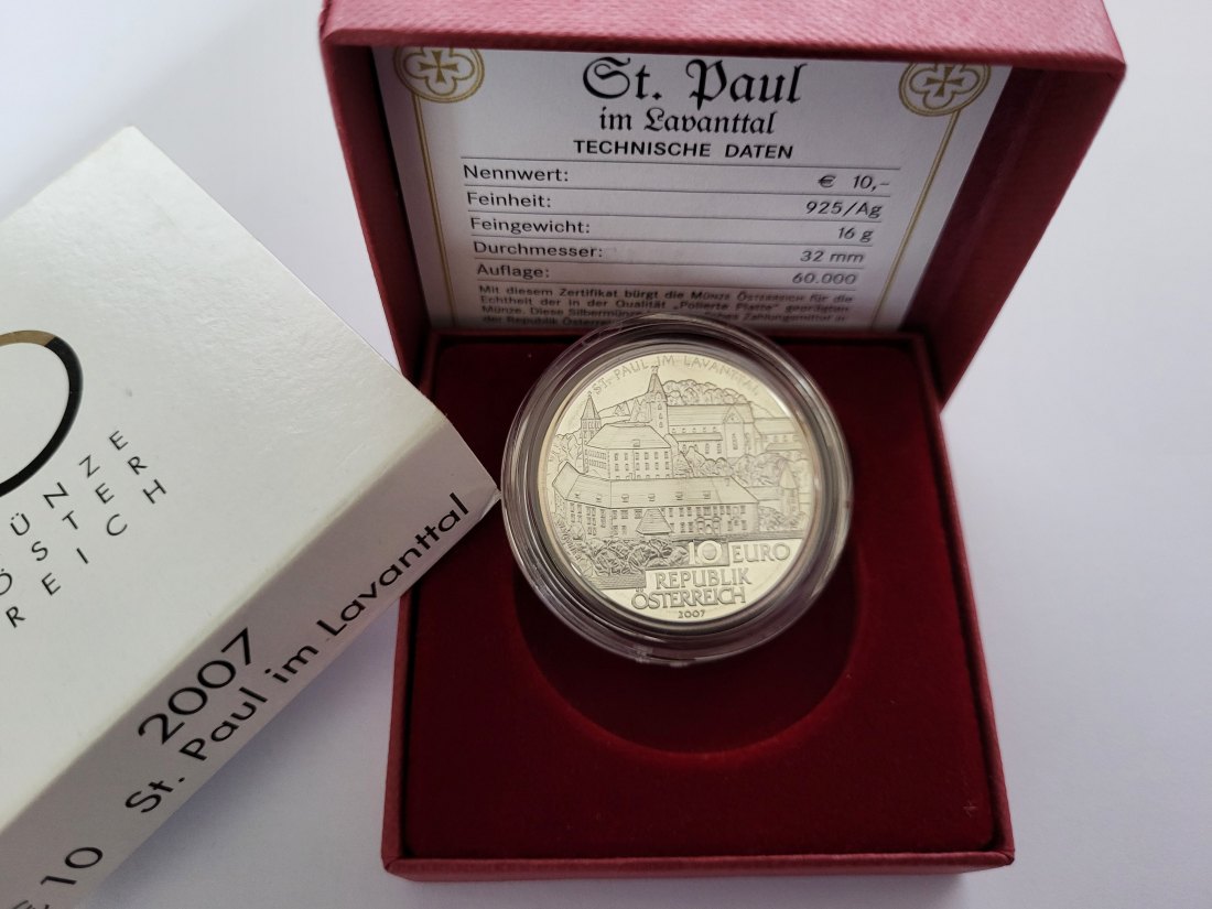  10 Euro 2007 St. Paul im Lavanttal silber/16g fein Österreich Spittalgold9800 (4971/12   