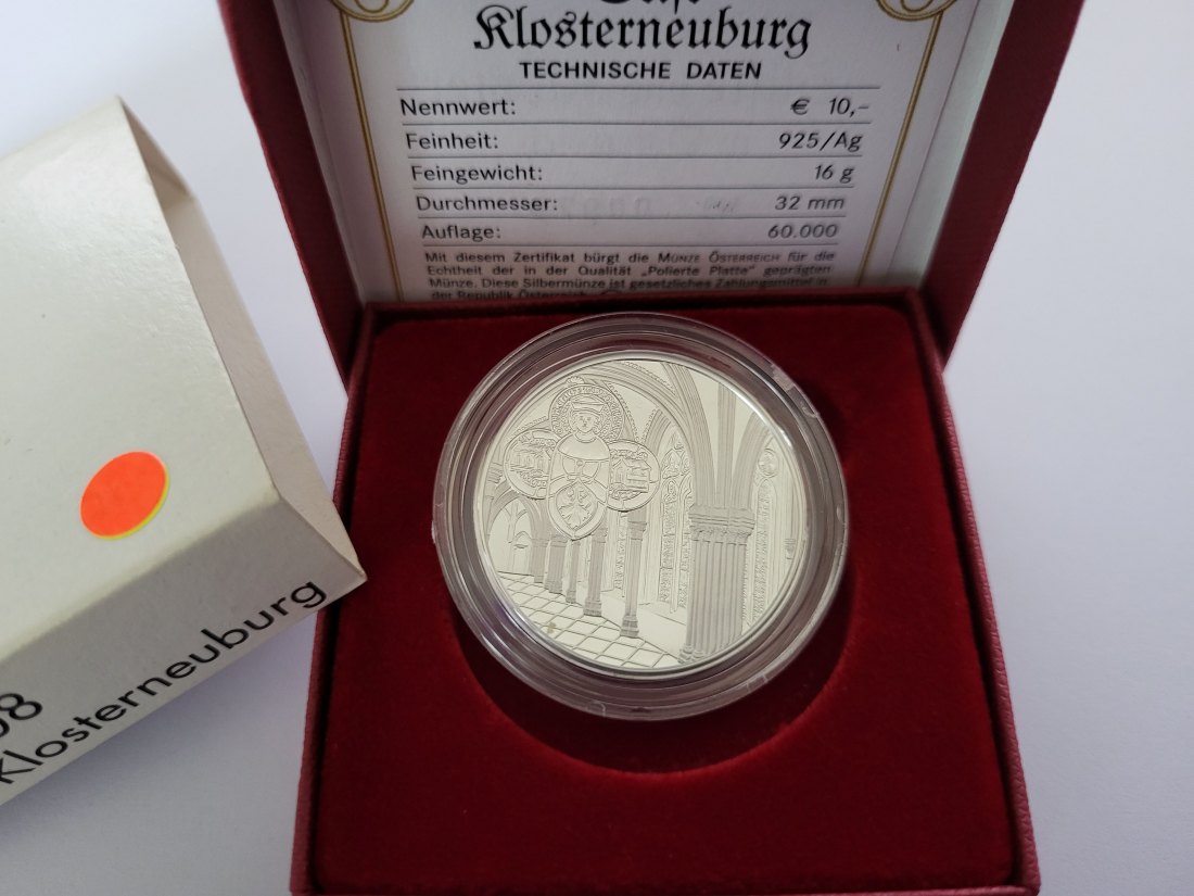  10 Euro 2008 Stift Klosterneuburg silber 925/16g fein Österreich Spittalgold9800 (4971/13   