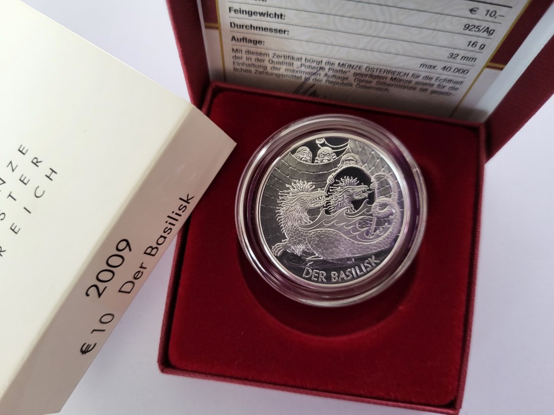  10 Euro 2009 Der Basilisk von Wien silber/16g fein Österreich Spittalgold9800 (4971/15   
