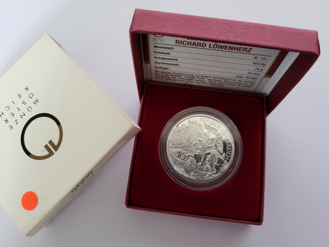  10 Euro 2009 Dürnstein Richard Löwenherz silber 925/16g fein Österreich Spittalgold9800 (4971/16   