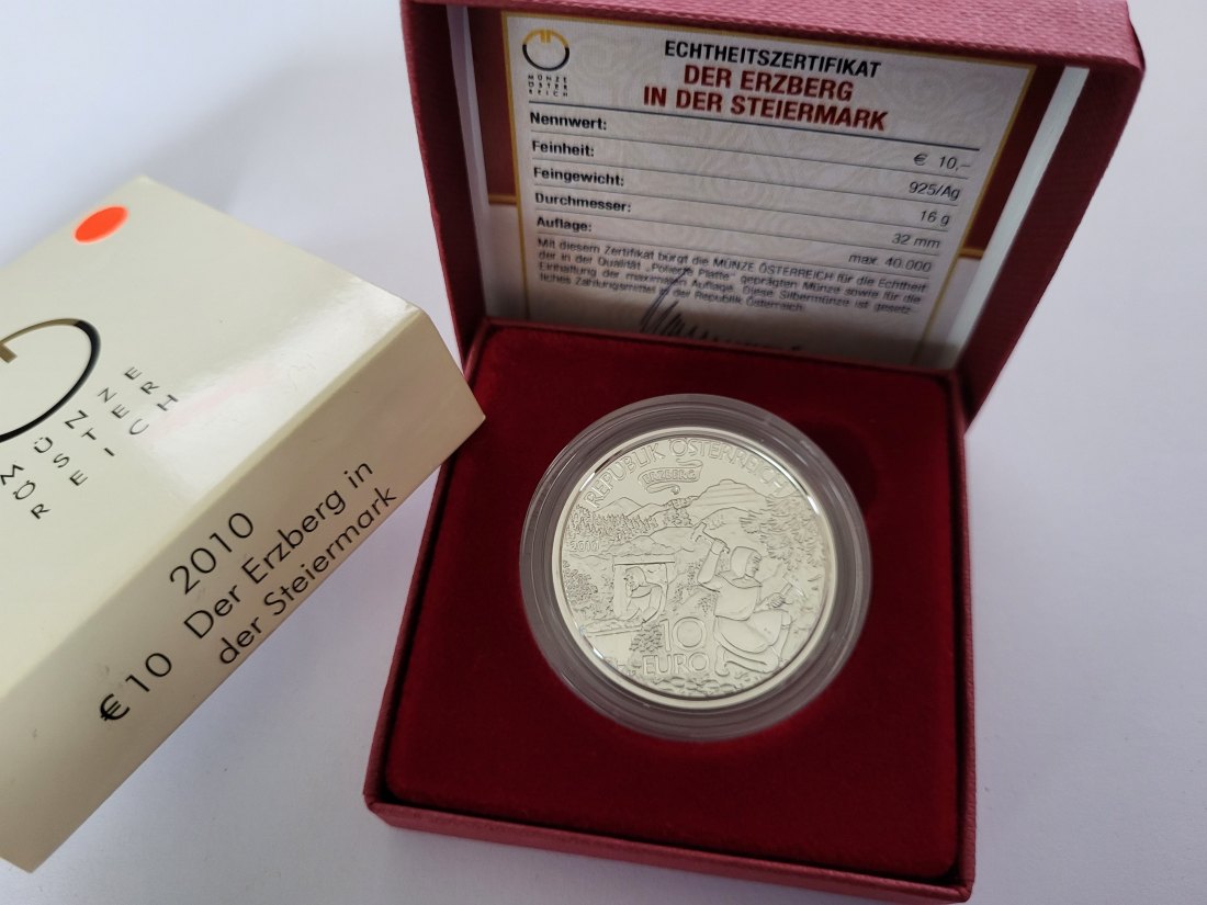  10 Euro 2010 Erzberg silber 925/16g fein Österreich Spittalgold9800 (4971/17   