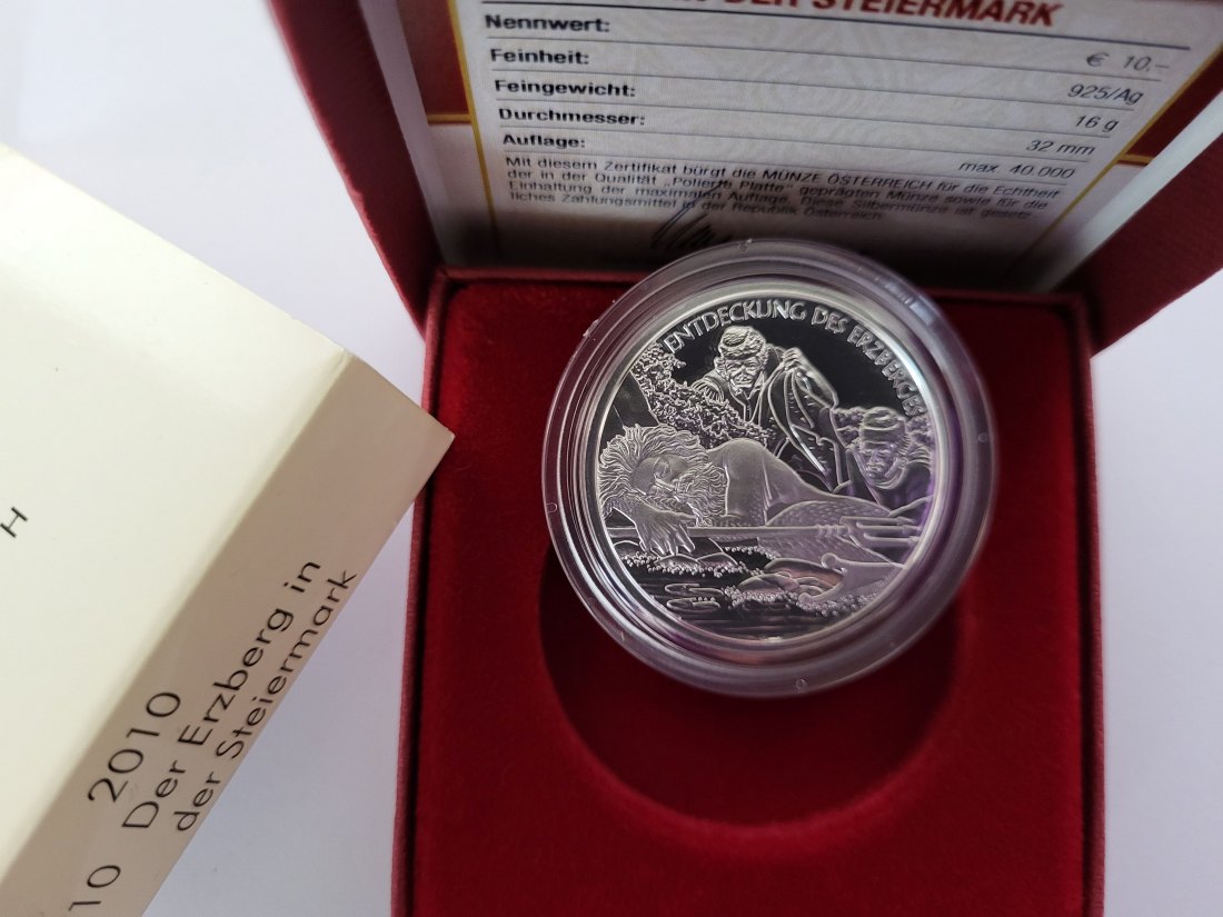  10 Euro 2010 Erzberg silber 925/16g fein Österreich Spittalgold9800 (4971/17   