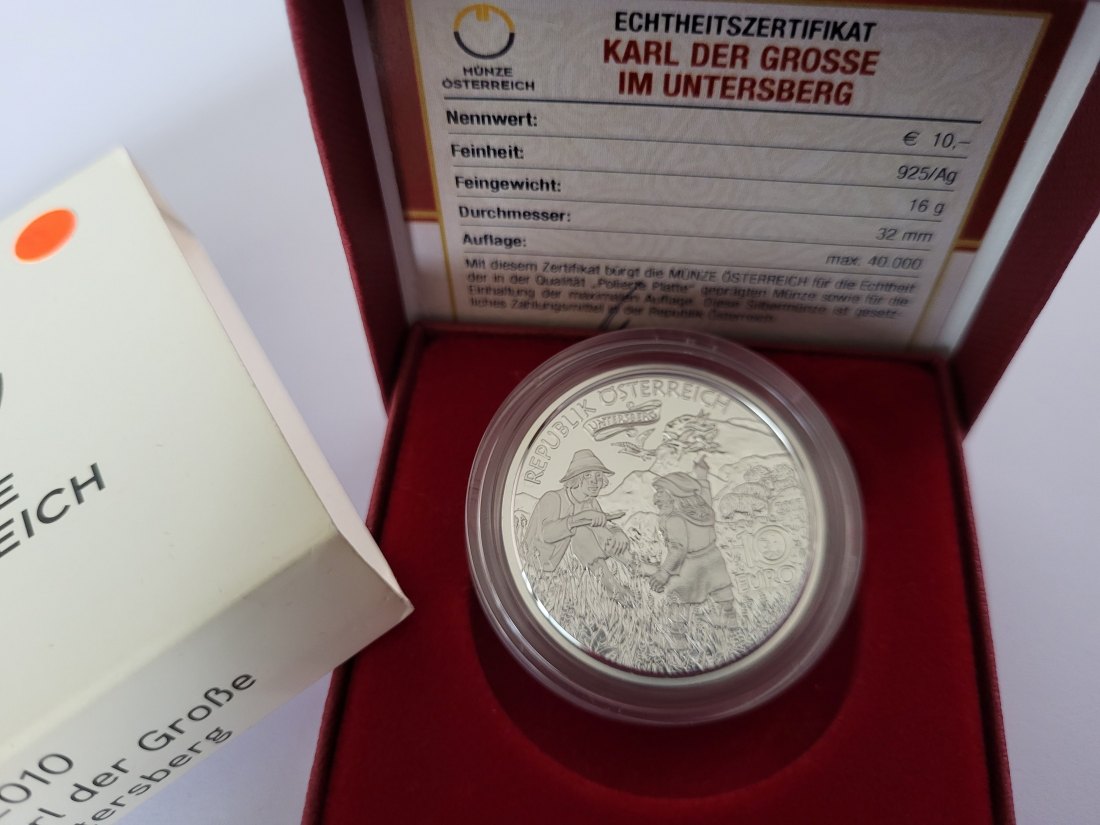  10 Euro 2010 Untersberg Karl der Große silber 925/16g fein Österreich Spittalgold9800 (4971/18   