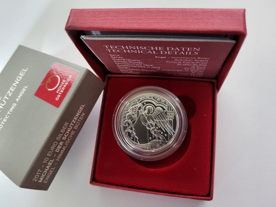  10 Euro 2017 Michael Der Schutzengel silber 925/15,56g fein Österreich Spittalgold9800 (4971   