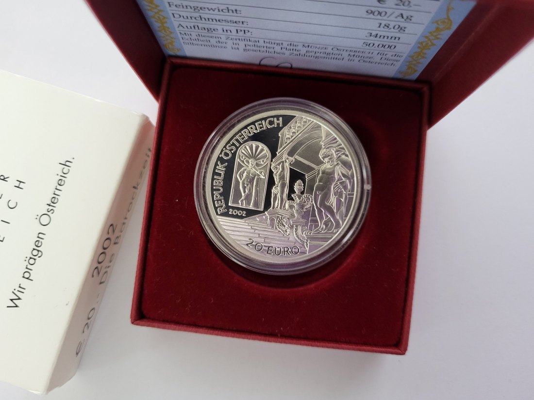  20 Euro 2002 Die Barockzeit 900/20g 18g fein silber Österreich Spittalgold9800 (5370   