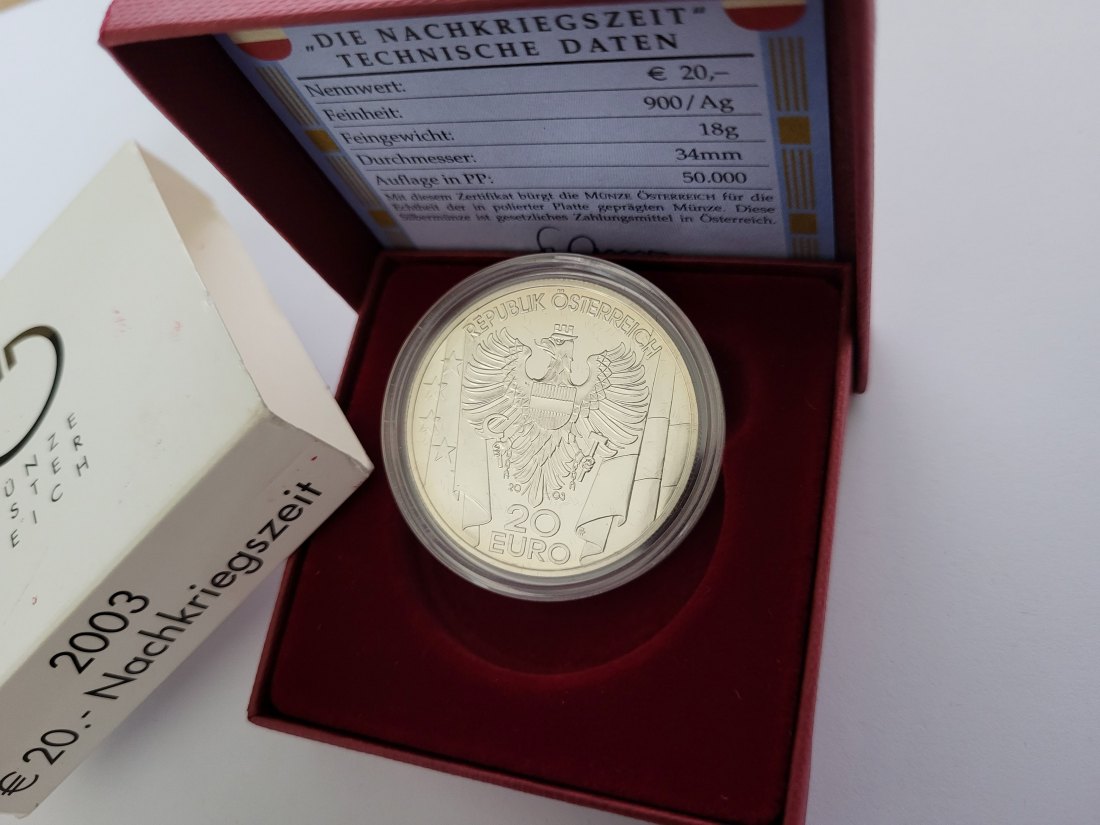  20 Euro 2003 Nachkriegszeit 900/20g 18g fein silber Österreich Spittalgold9800 (5370   