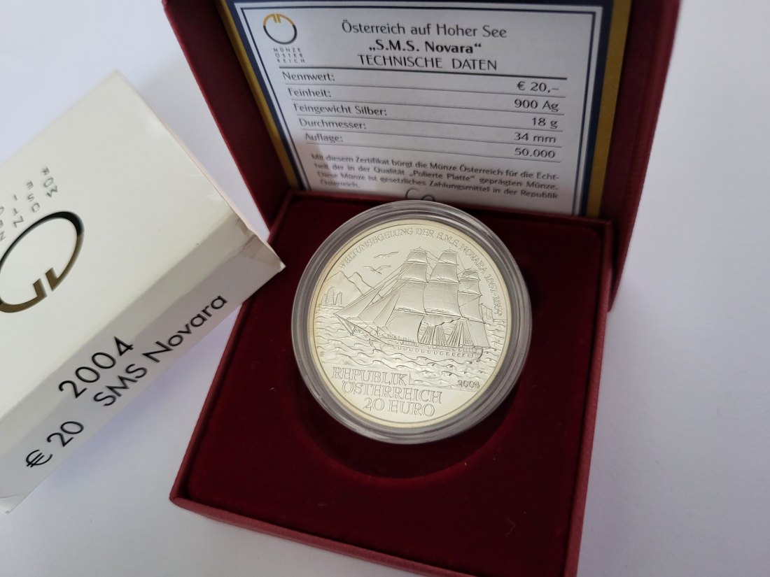  20 Euro 2004 SMS Novara 900/20g 18g fein silber Österreich Spittalgold9800 (5370   