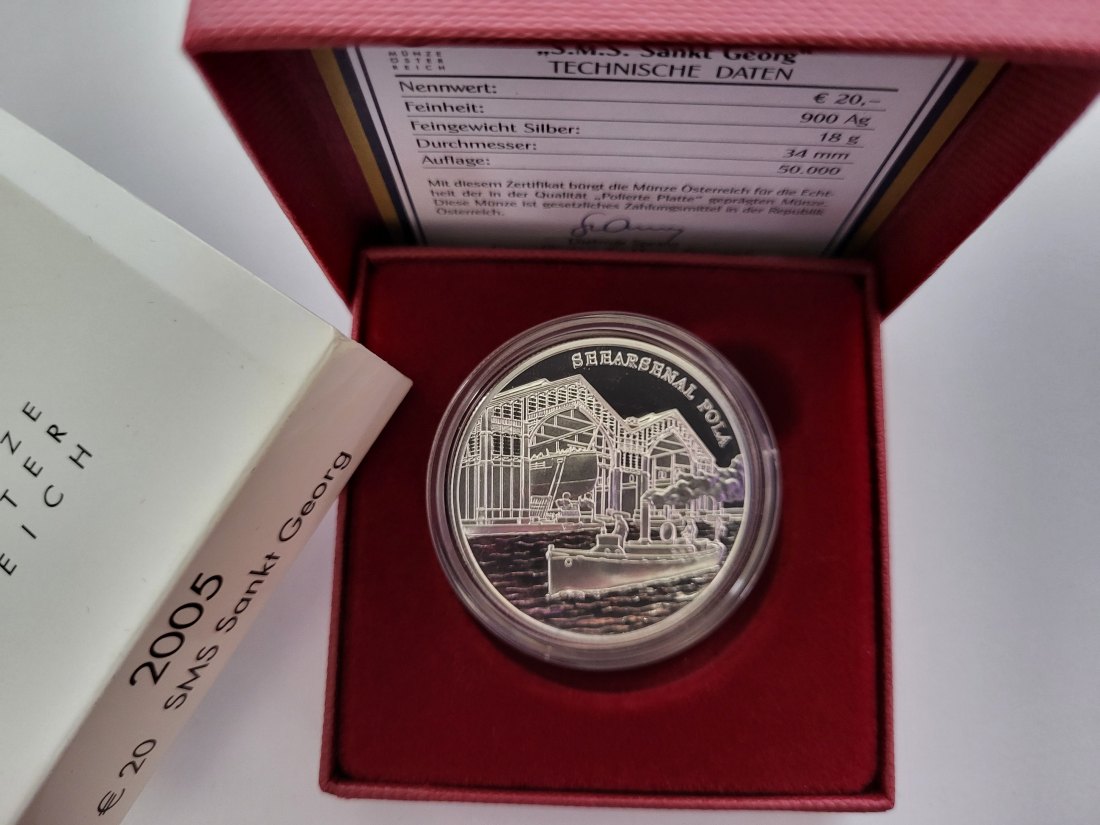  20 Euro 2005 SMS Sankt Georg 900/20g 18g fein silber Österreich Spittalgold9800 (5370   