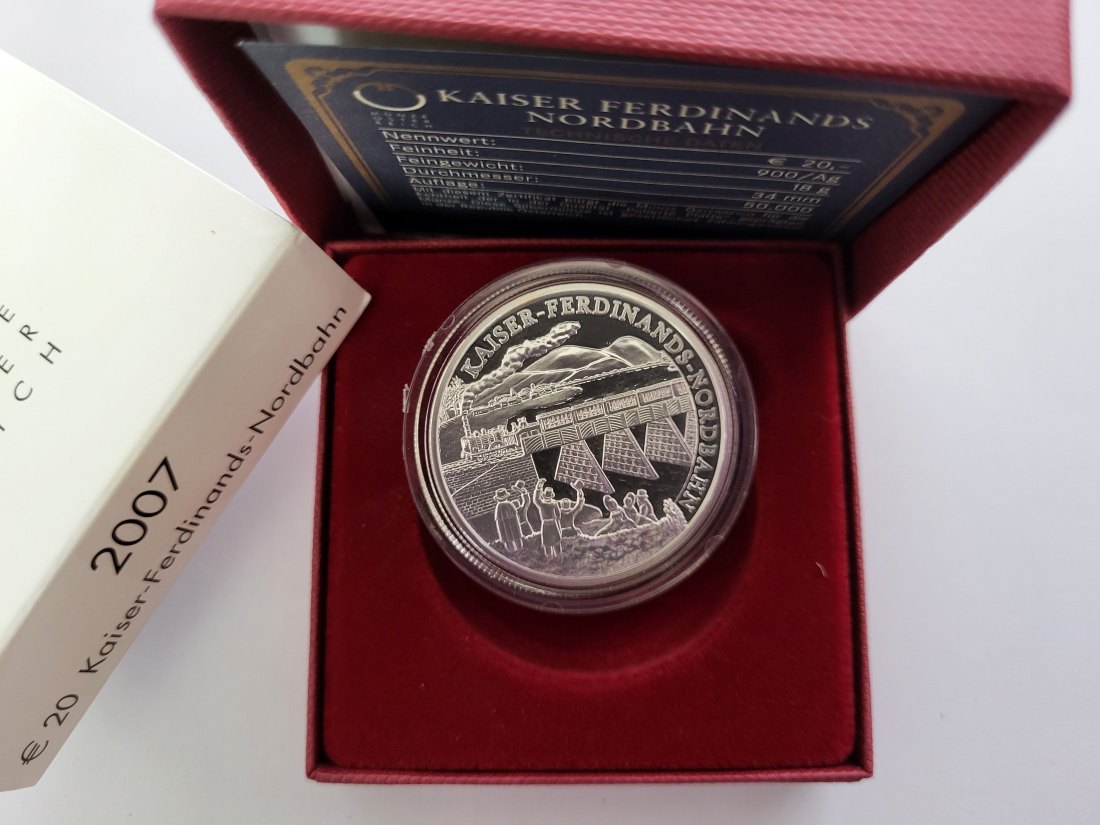  20 Euro 2007 Kaiser-Ferdinands-Nordbahn 900/20g 18g fein silber Österreich Spittalgold9800 (5370   