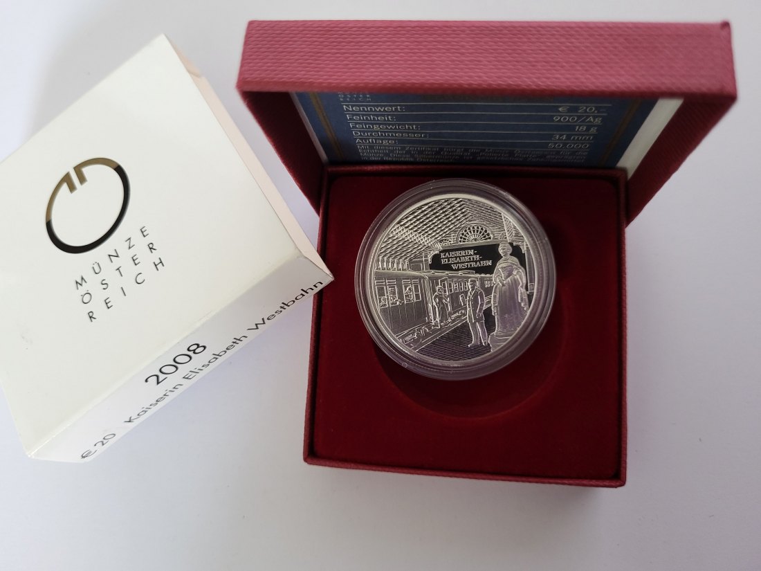  20 Euro 2008 Kaiserin Elisabeth Westbahn 900/20g 18g fein silber Österreich Spittalgold9800 (5370   