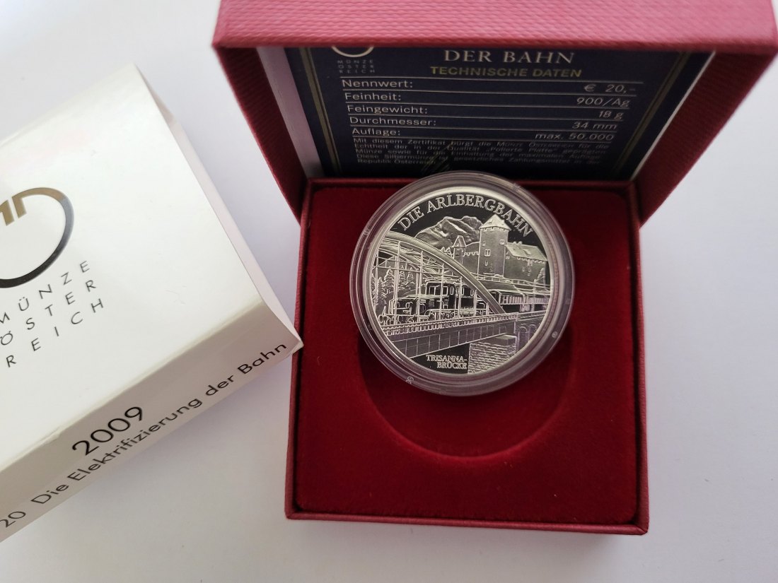  20 Euro 2009 Die Elektrifizierung der Bahn 900/20g 18g fein silber Österreich Spittalgold9800 (5370   