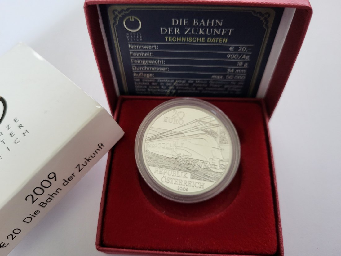  20 Euro 2009 Die Bahn der Zukunft 900/20g 18g fein silber Österreich Spittalgold9800 (5370   