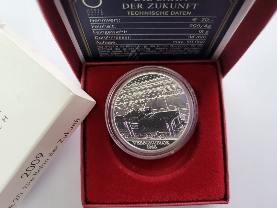  20 Euro 2009 Die Bahn der Zukunft 900/20g 18g fein silber Österreich Spittalgold9800 (5370   