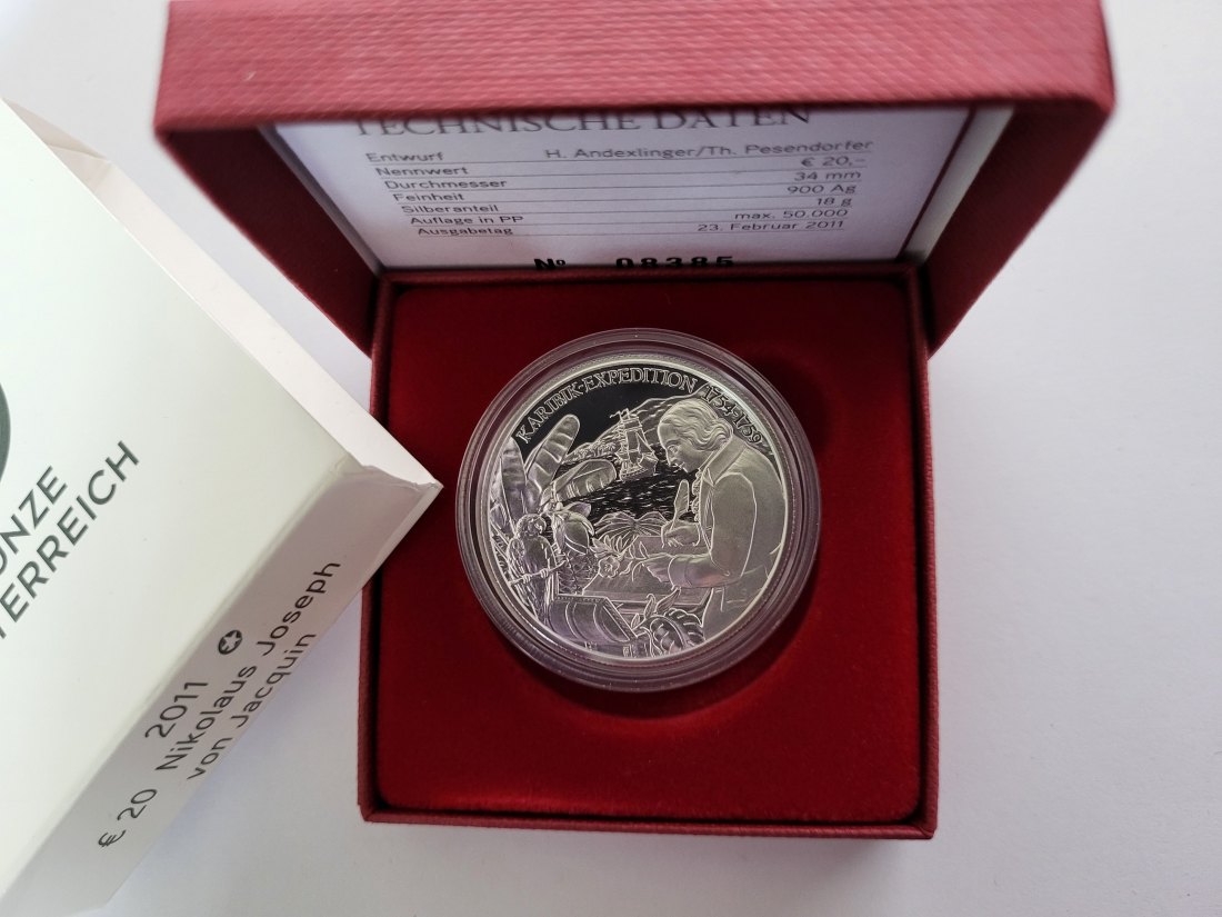  20 Euro 2011 Nikolaus Joseph von Jacquin 900/20g 18g fein silber Österreich Spittalgold9800 (5370   