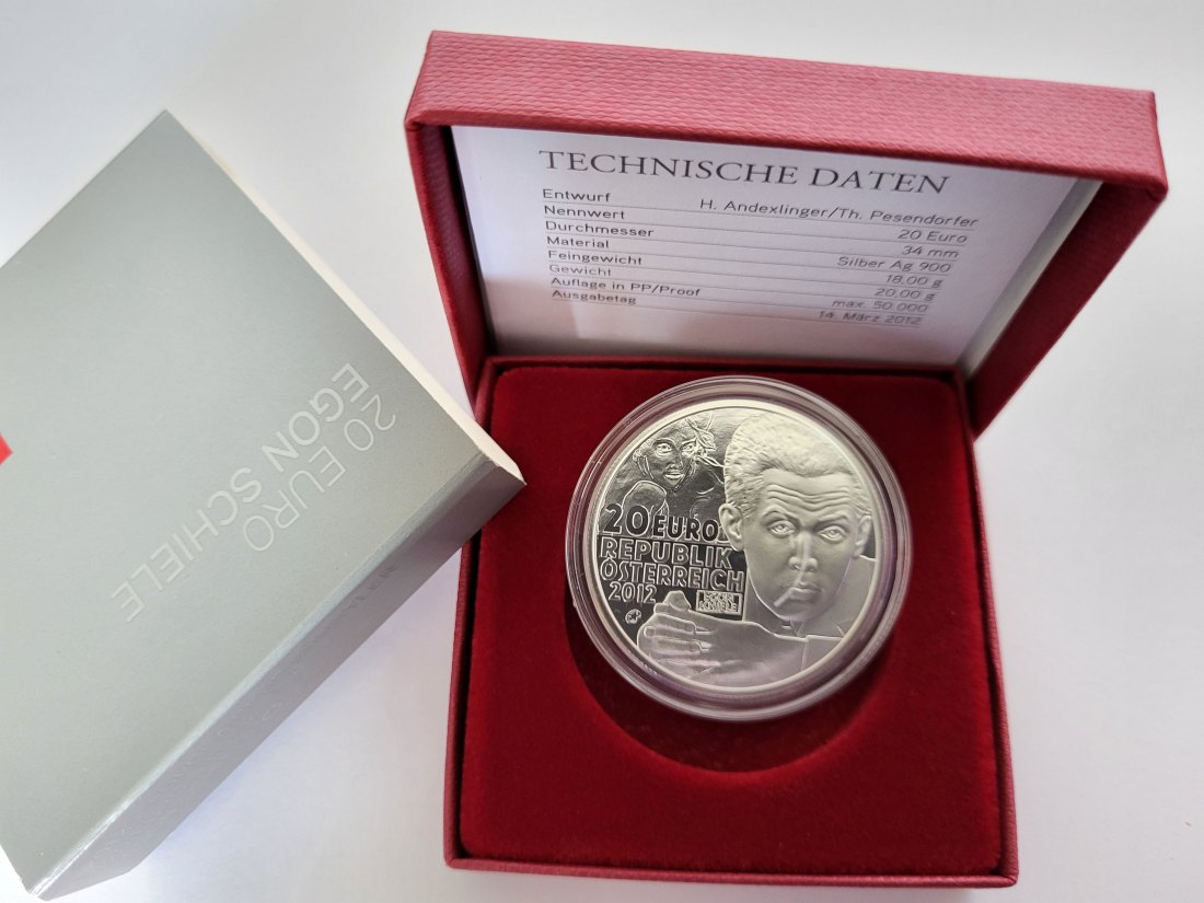  20 Euro 2012 Egon Schiele Künstler 900/20g 18g fein silber Österreich Spittalgold9800 (5370   