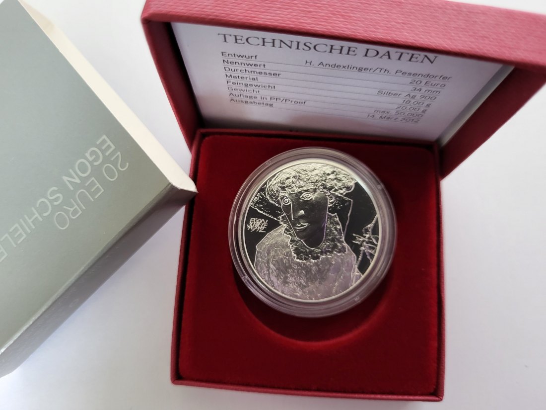  20 Euro 2012 Egon Schiele Künstler 900/20g 18g fein silber Österreich Spittalgold9800 (5370   